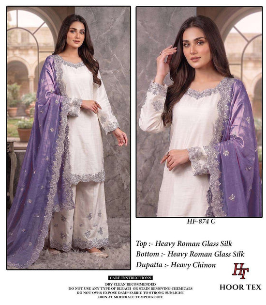HOOR TEX HF-874 Roman Silk Embroidered Pakistani Suit Set