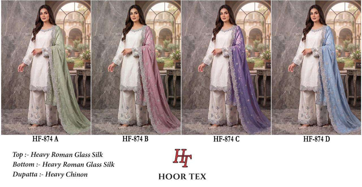 HOOR TEX HF-874 Roman Silk Embroidered Pakistani Suit Set