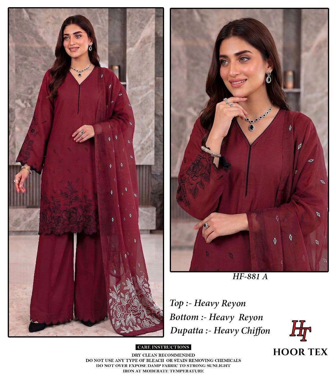 Hoor Tex HF-881 Rayon Embroidery Stitched Pakistani Suit - Amrah Wholesale