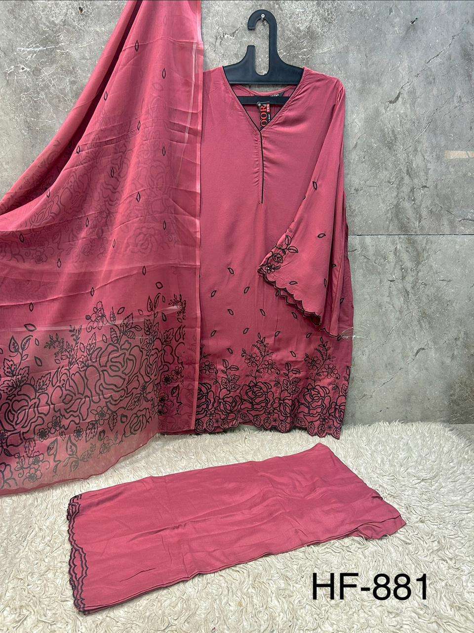 Hoor Tex HF-881 Rayon Embroidery Stitched Pakistani Suit - Amrah Wholesale