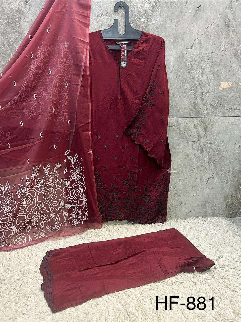 Hoor Tex HF-881 Rayon Embroidery Stitched Pakistani Suit - Amrah Wholesale