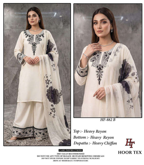 Hoor Tex HF-882 Rayon Printed Embroidery Stitched Dress Set