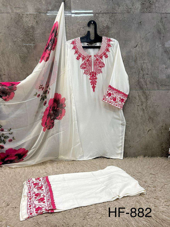 Hoor Tex HF-882 Rayon Printed Embroidery Stitched Dress Set
