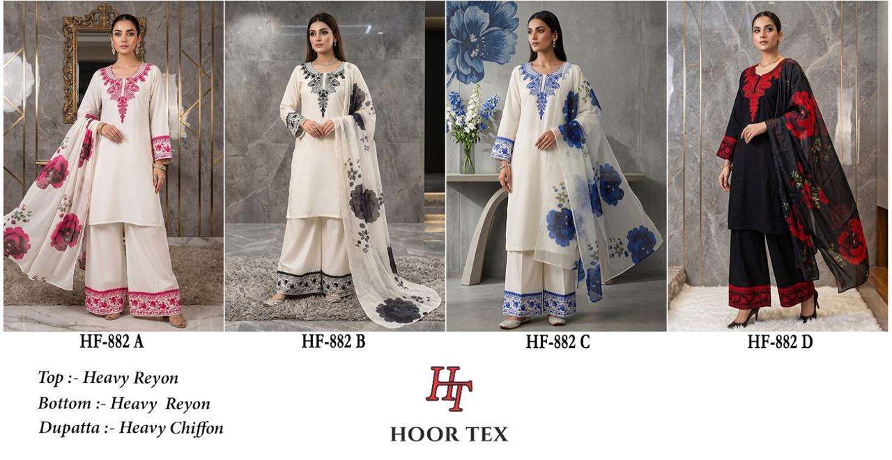 Hoor Tex HF-882 Rayon Printed Embroidery Stitched Dress Set