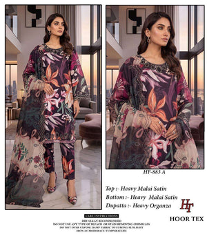 Hoor Tex HF-883 Malai Satin Embroidery Stitched Pakistani Suit Set - Amrah Wholesale