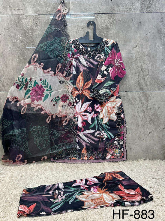 Hoor Tex HF-883 Malai Satin Embroidery Stitched Pakistani Suit Set