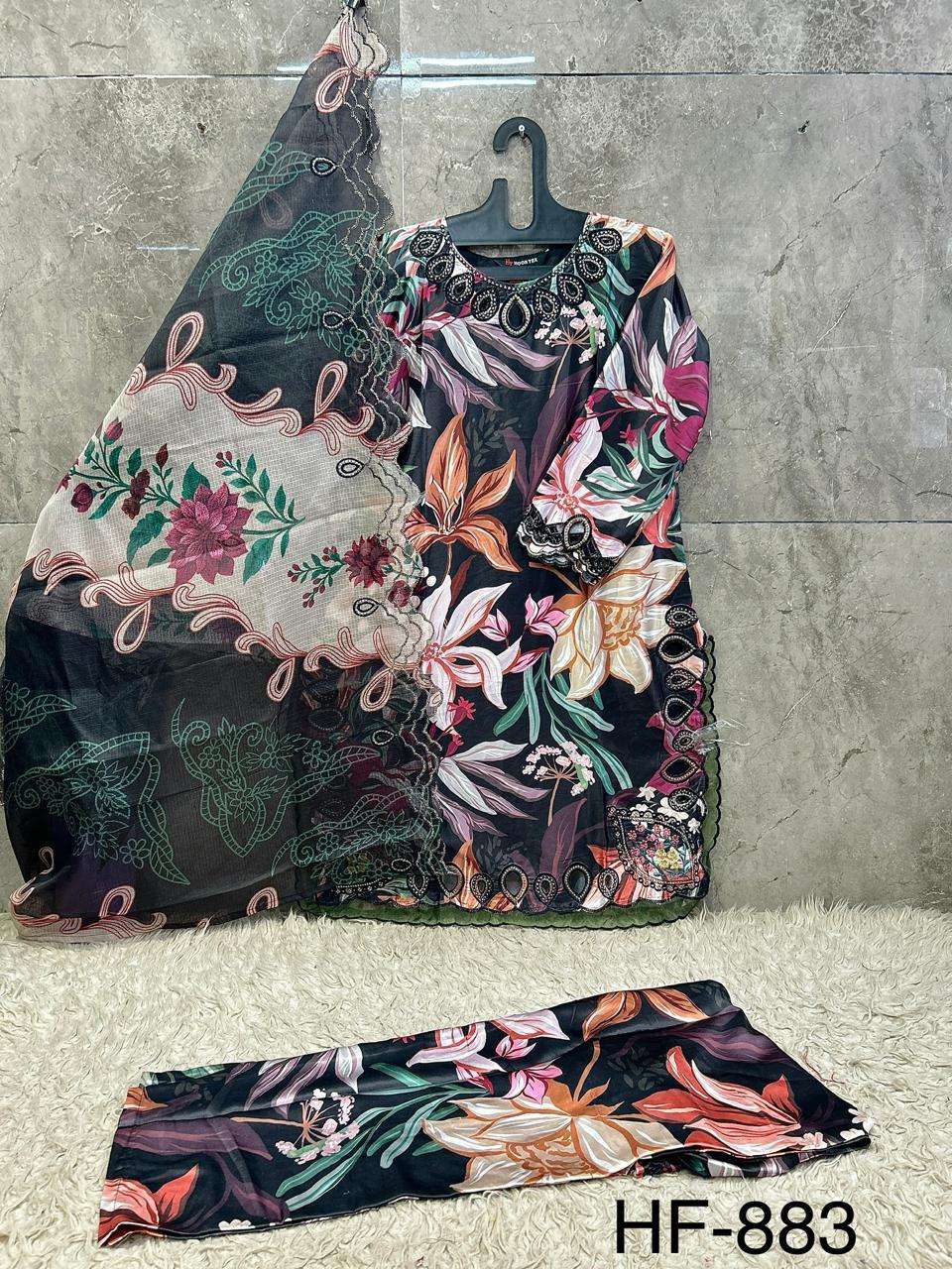 Hoor Tex HF-883 Malai Satin Embroidery Stitched Pakistani Suit Set