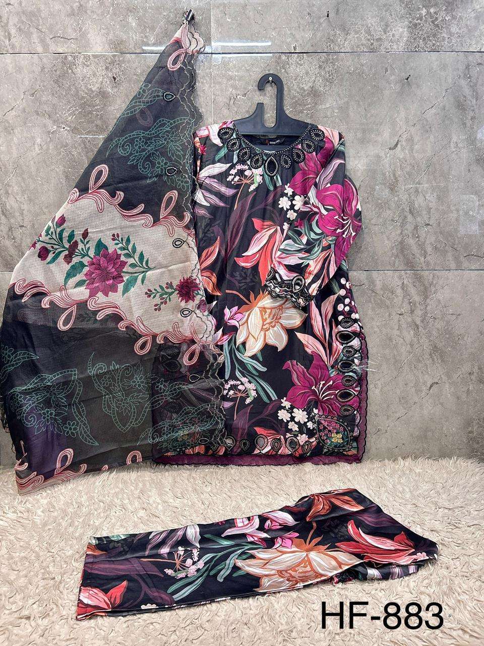 Hoor Tex HF-883 Malai Satin Embroidery Stitched Pakistani Suit Set