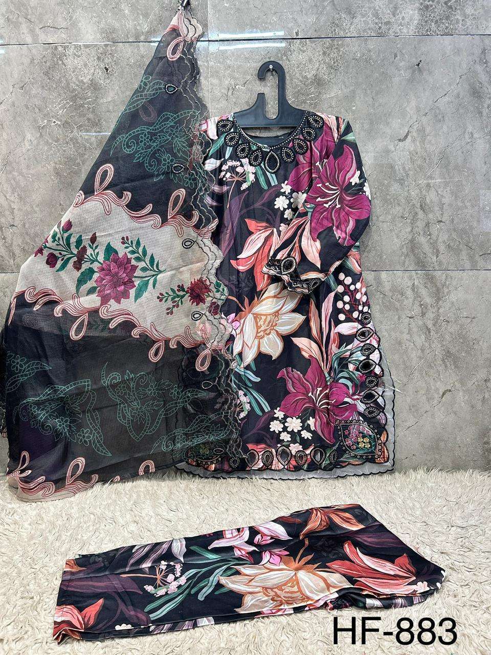 Hoor Tex HF-883 Malai Satin Embroidery Stitched Pakistani Suit Set