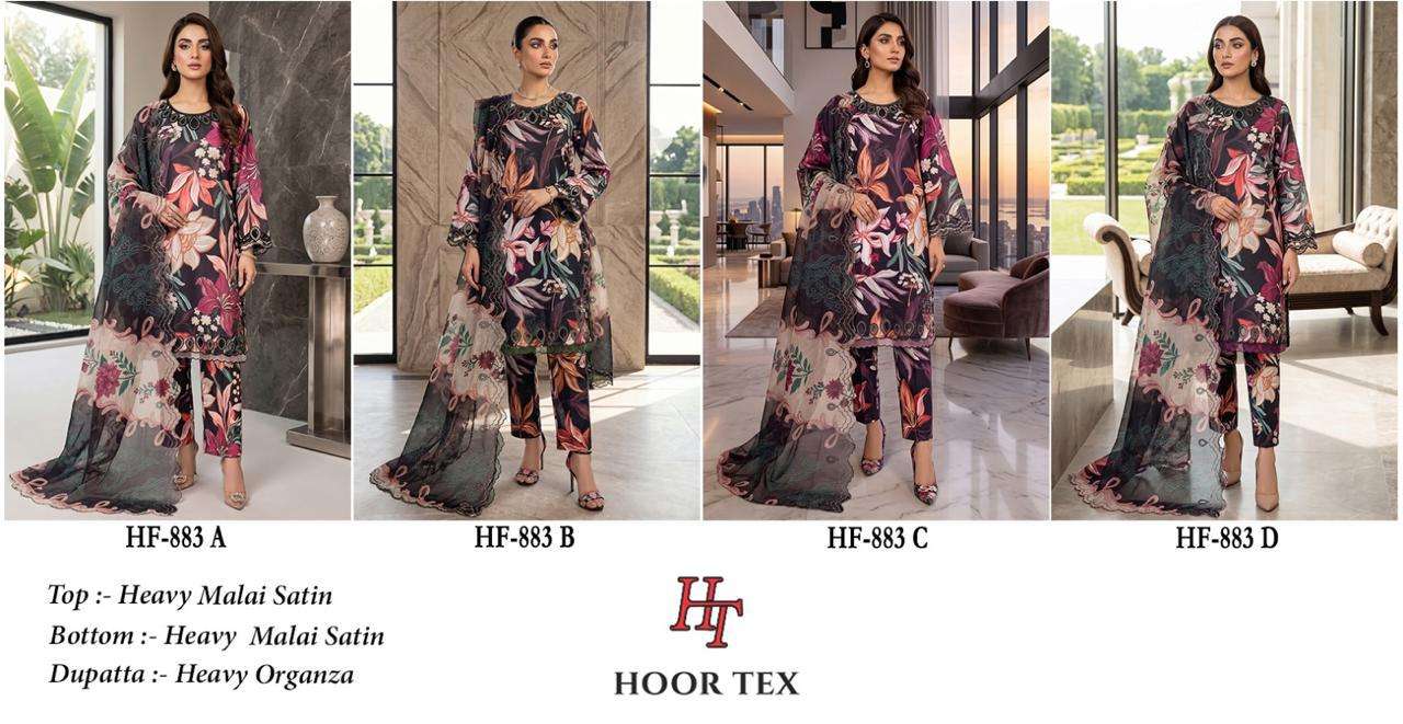 Hoor Tex HF-883 Malai Satin Embroidery Stitched Pakistani Suit Set