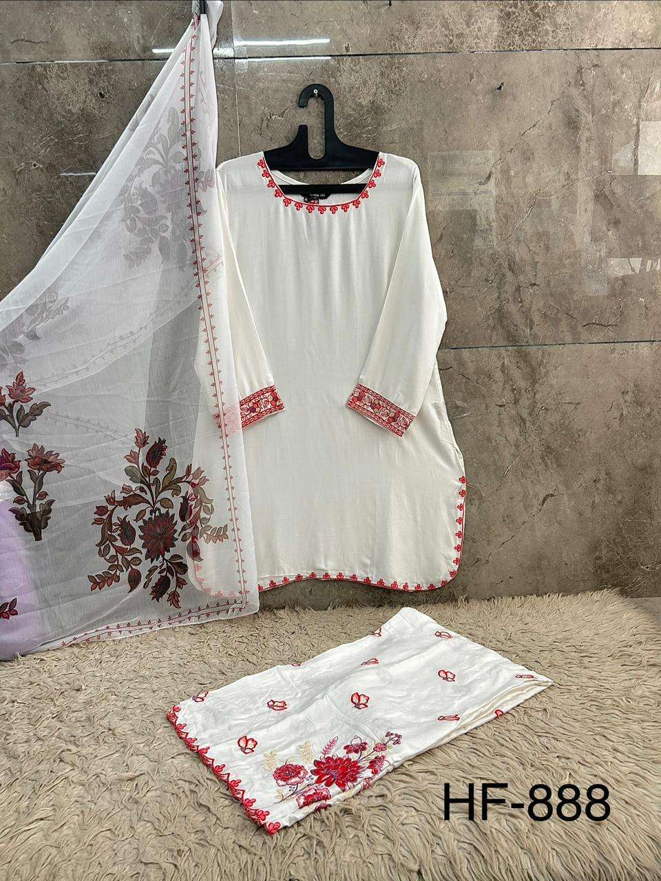 HOOR TEX HF-888 Rayon Satin Embroidered Pakistani Suit Set - Amrah Wholesale