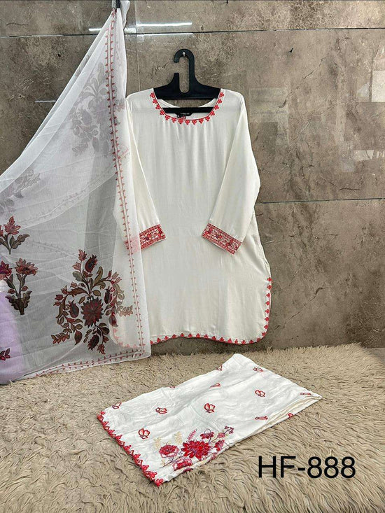 HOOR TEX HF-888 Rayon Satin Embroidered Pakistani Suit Set - Amrah Wholesale