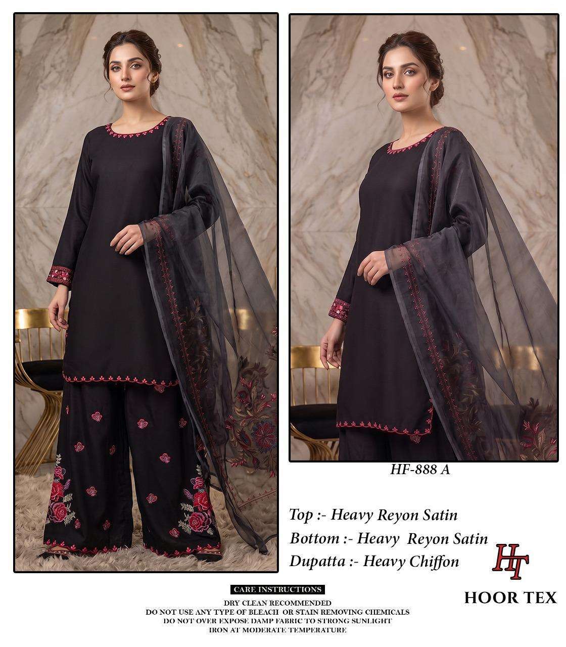 HOOR TEX HF-888 Rayon Satin Embroidered Pakistani Suit Set - Amrah Wholesale