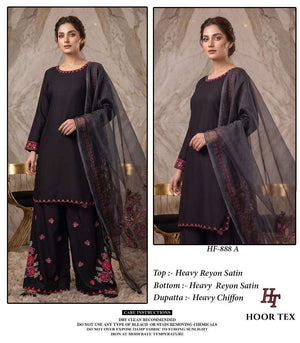 HOOR TEX HF-888 Rayon Satin Embroidered Pakistani Suit Set - Amrah Wholesale