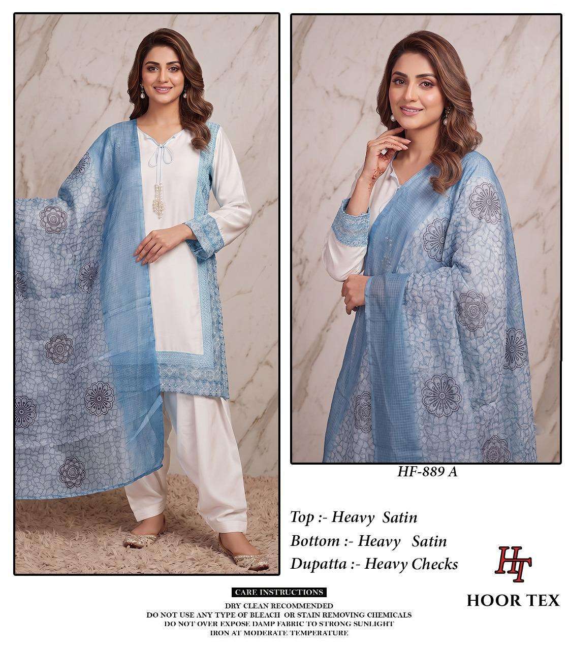 HOOR TEX HF-889 Satin Embroidered Pakistani Suit Set - Amrah Wholesale