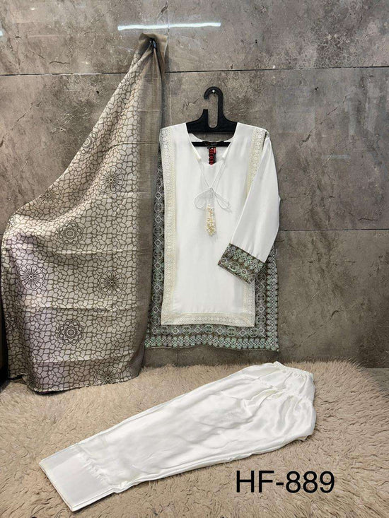 HOOR TEX HF-889 Satin Embroidered Pakistani Suit Set - Amrah Wholesale