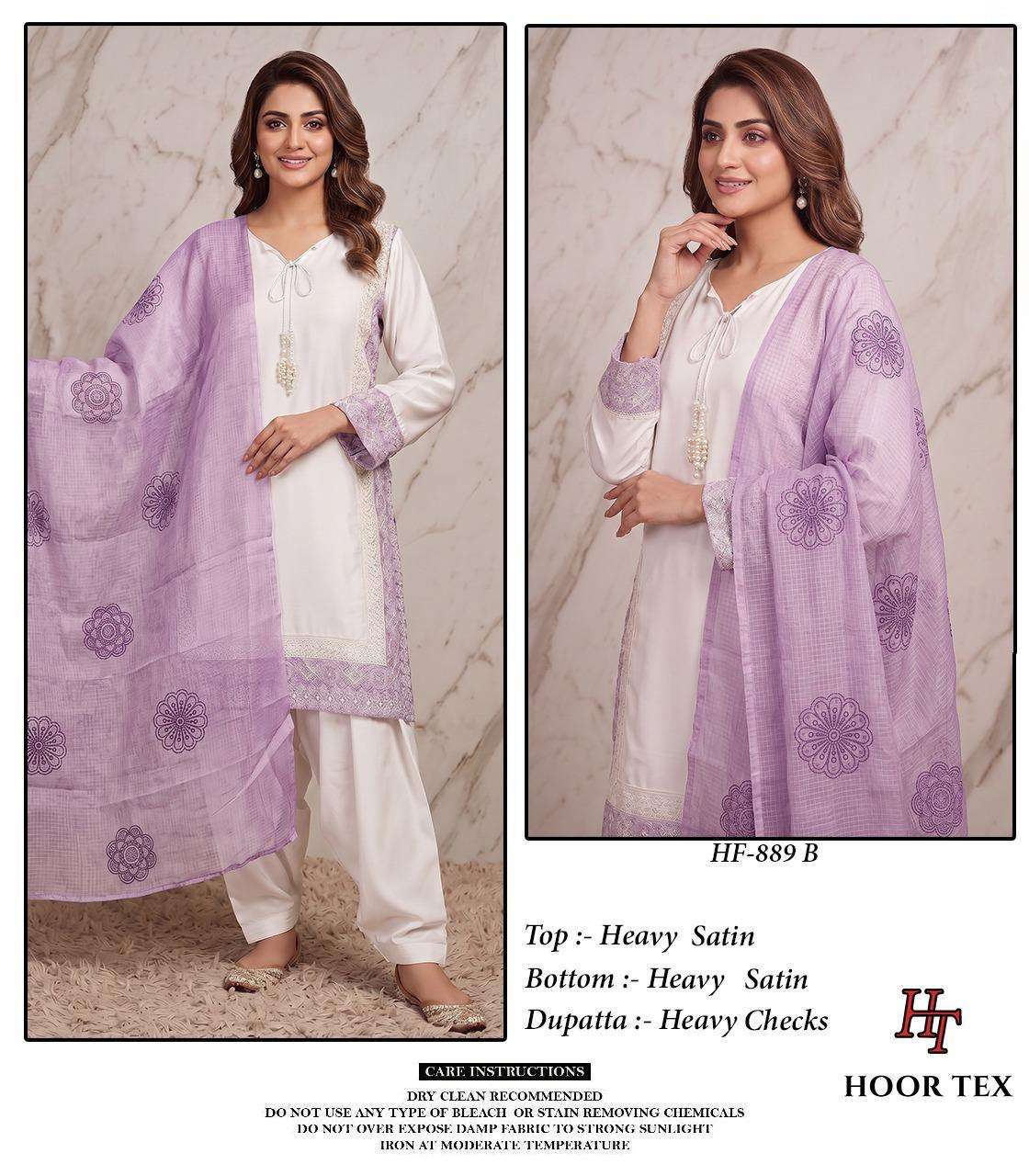 HOOR TEX HF-889 Satin Embroidered Pakistani Suit Set - Amrah Wholesale