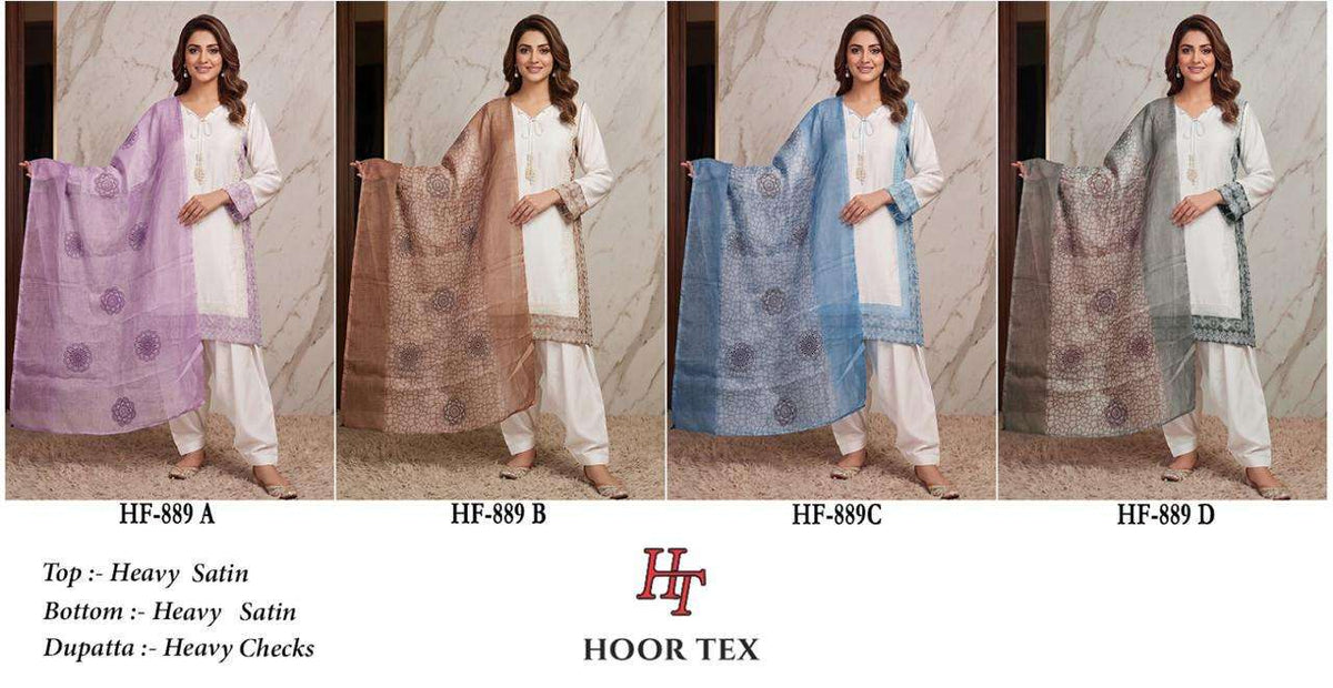 HOOR TEX HF-889 Satin Embroidered Pakistani Suit Set - Amrah Wholesale
