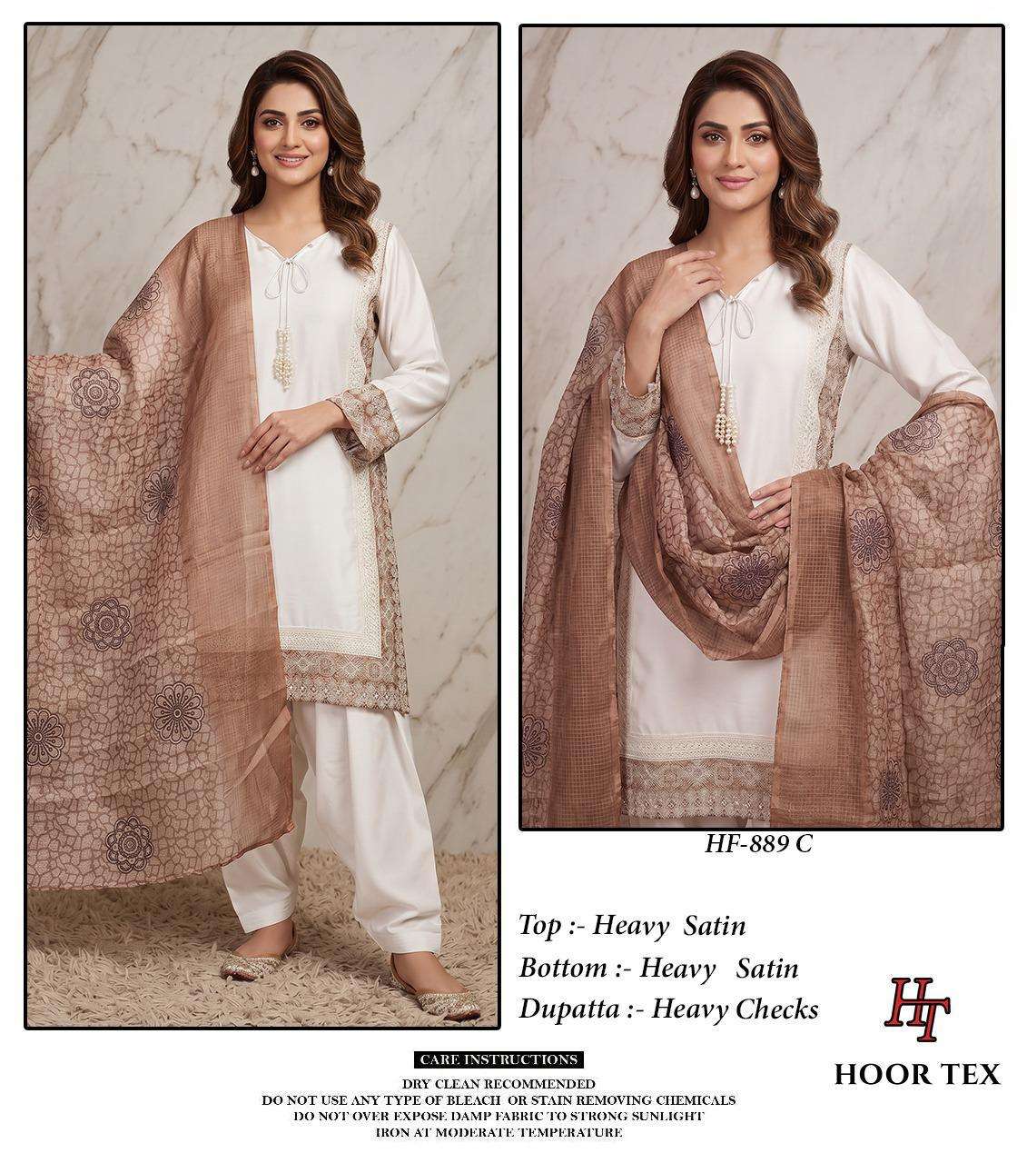 HOOR TEX HF-889 Satin Embroidered Pakistani Suit Set - Amrah Wholesale