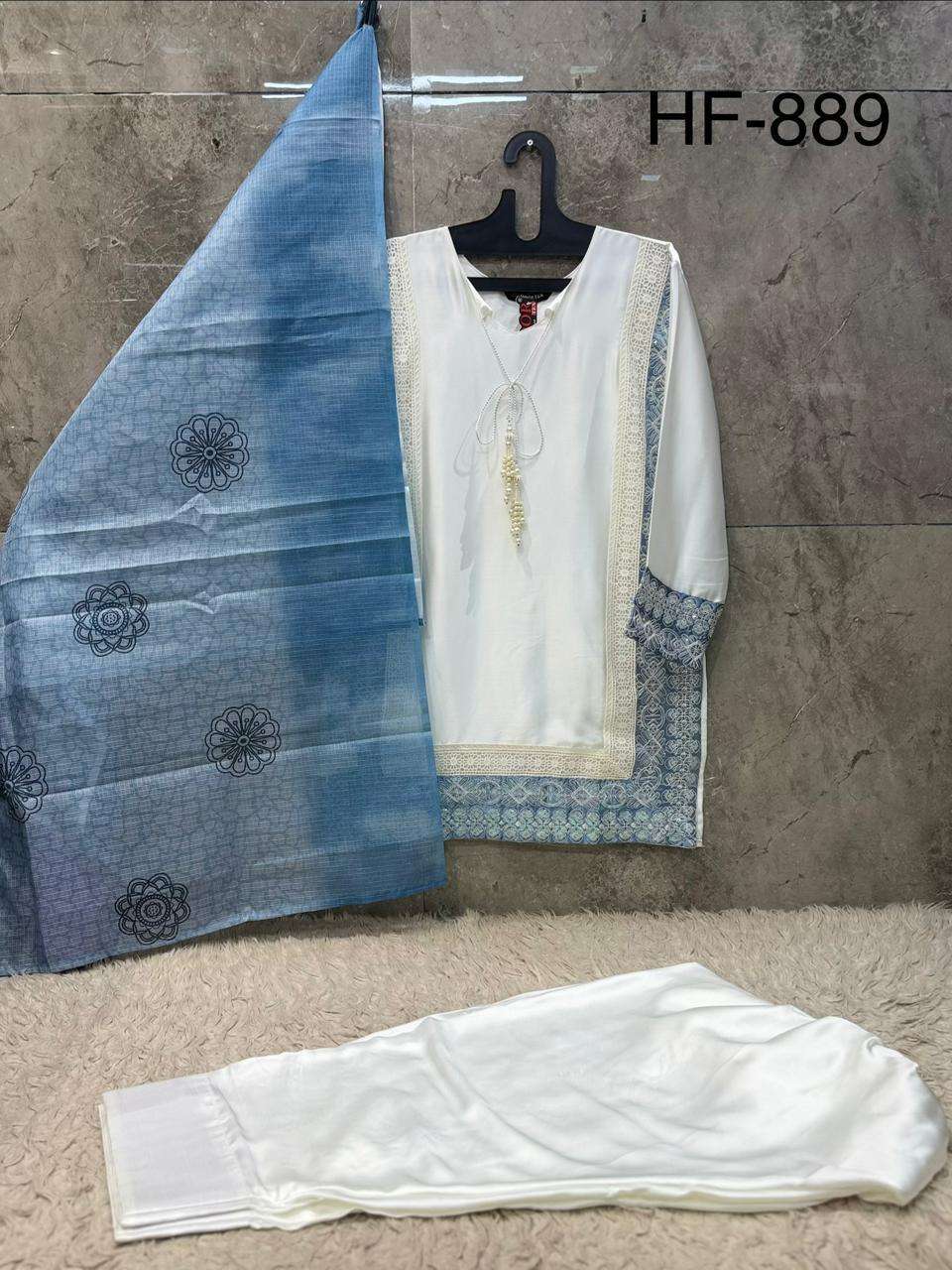 HOOR TEX HF-889 Satin Embroidered Pakistani Suit Set - Amrah Wholesale