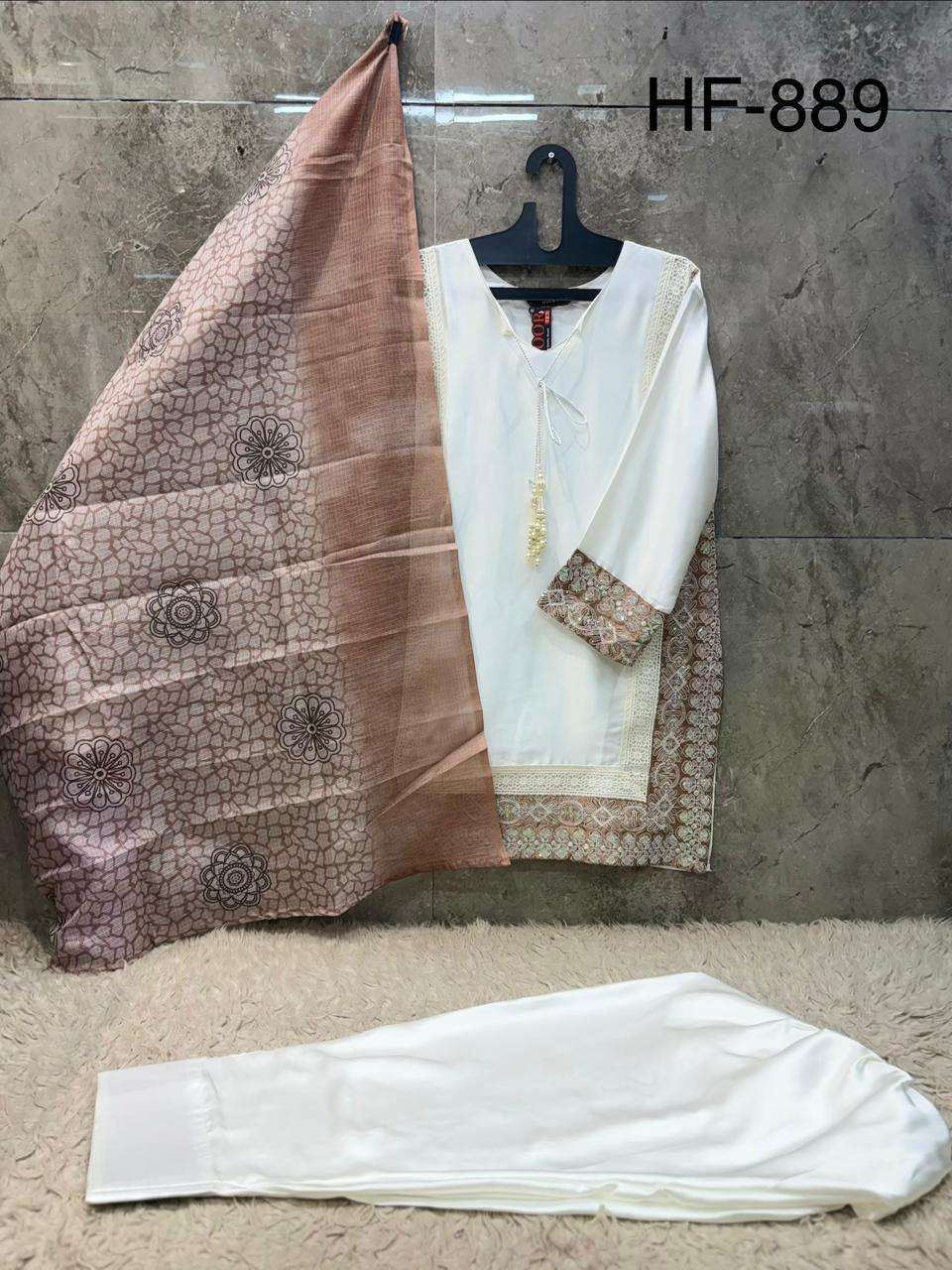 HOOR TEX HF-889 Satin Embroidered Pakistani Suit Set - Amrah Wholesale