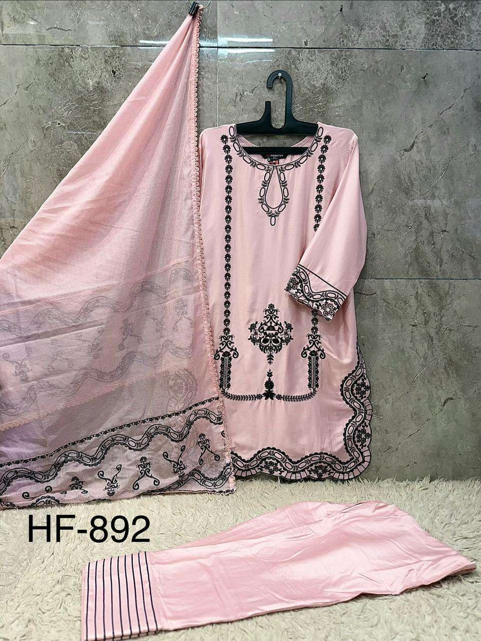 HOOR TEX HF-892 Rayon Satin Embroidered Stitched Pakistani Suit Set - Amrah Wholesale