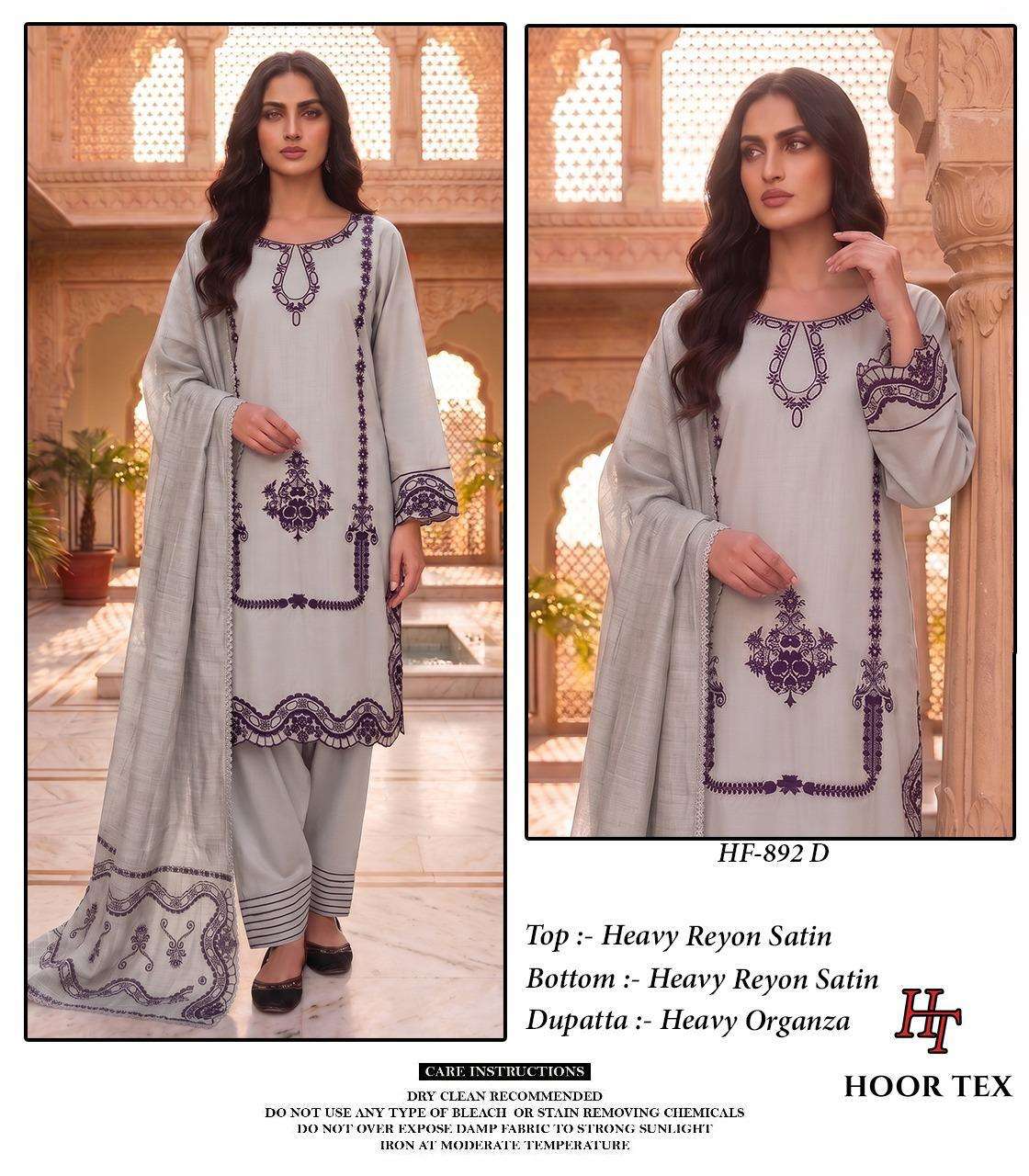 HOOR TEX HF-892 Rayon Satin Embroidered Stitched Pakistani Suit Set - Amrah Wholesale