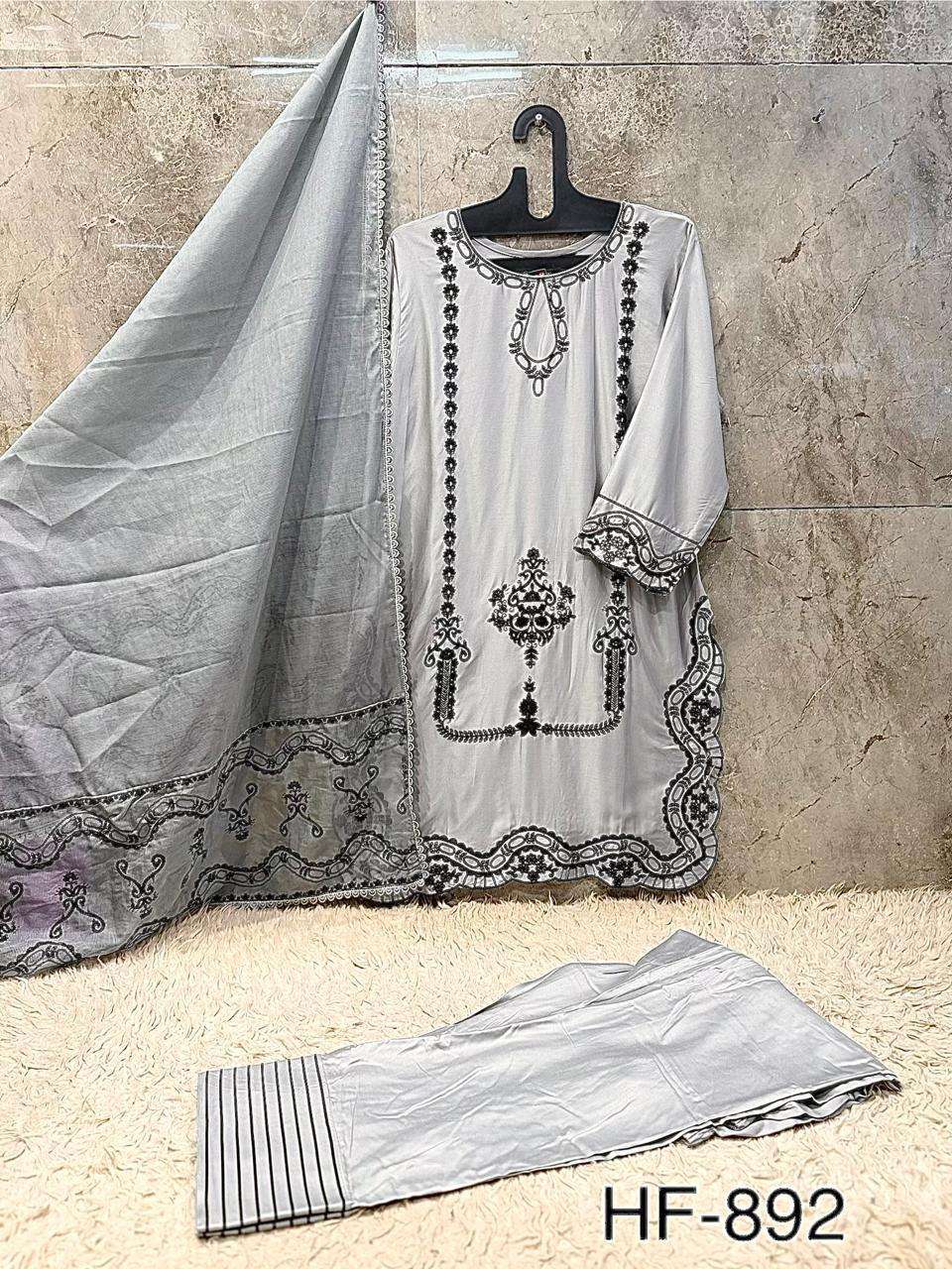 HOOR TEX HF-892 Rayon Satin Embroidered Stitched Pakistani Suit Set - Amrah Wholesale