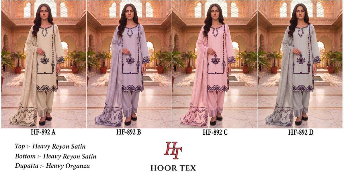HOOR TEX HF-892 Rayon Satin Embroidered Stitched Pakistani Suit Set - Amrah Wholesale