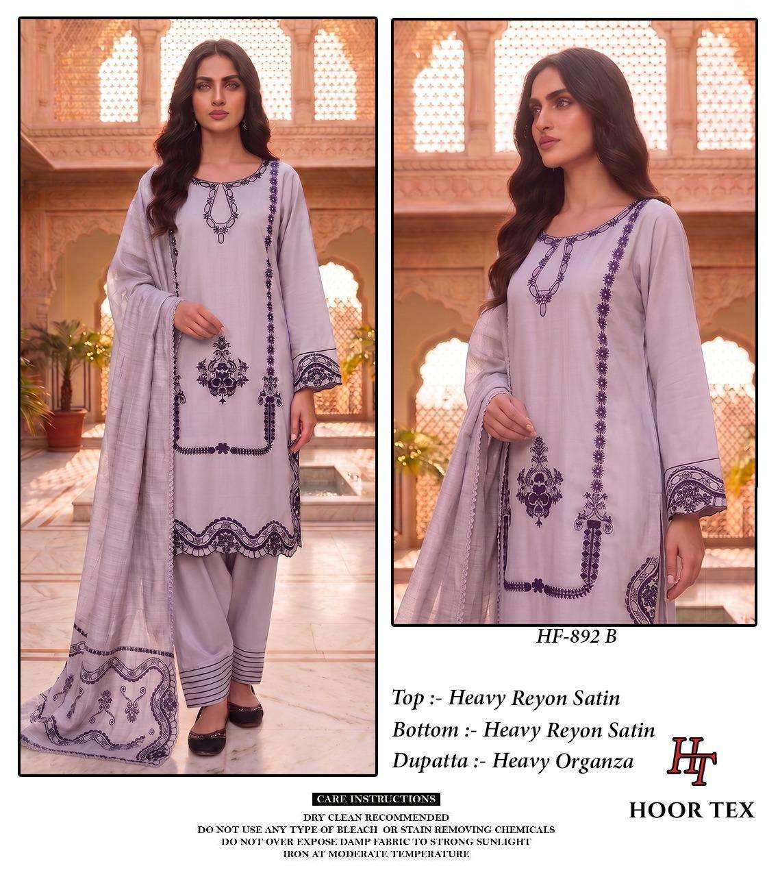 HOOR TEX HF-892 Rayon Satin Embroidered Stitched Pakistani Suit Set - Amrah Wholesale