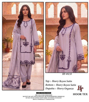 HOOR TEX HF-892 Rayon Satin Embroidered Stitched Pakistani Suit Set - Amrah Wholesale