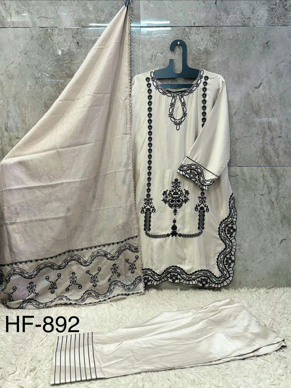 HOOR TEX HF-892 Rayon Satin Embroidered Stitched Pakistani Suit Set - Amrah Wholesale