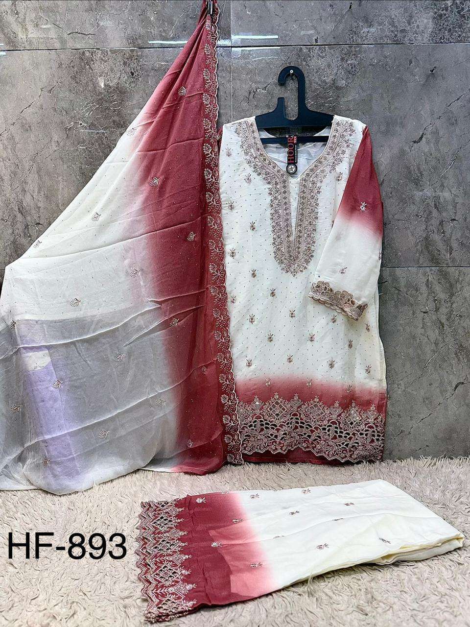 HOOR TEX HF-893 Heavy Georgette Embroidered Pakistani Suit Set - Amrah Wholesale