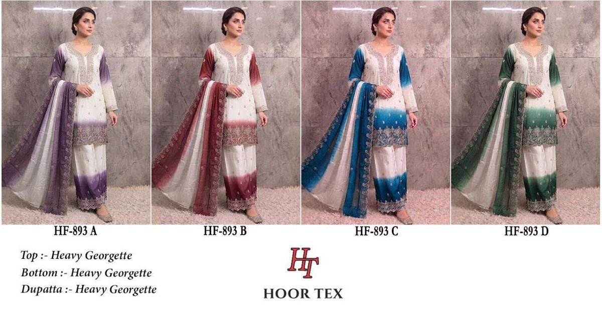 HOOR TEX HF-893 Heavy Georgette Embroidered Pakistani Suit Set - Amrah Wholesale