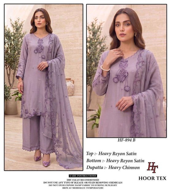 HOOR TEX HF-894 Rayon Satin Embroidered Stitched Salwar Suit Set Wholesale