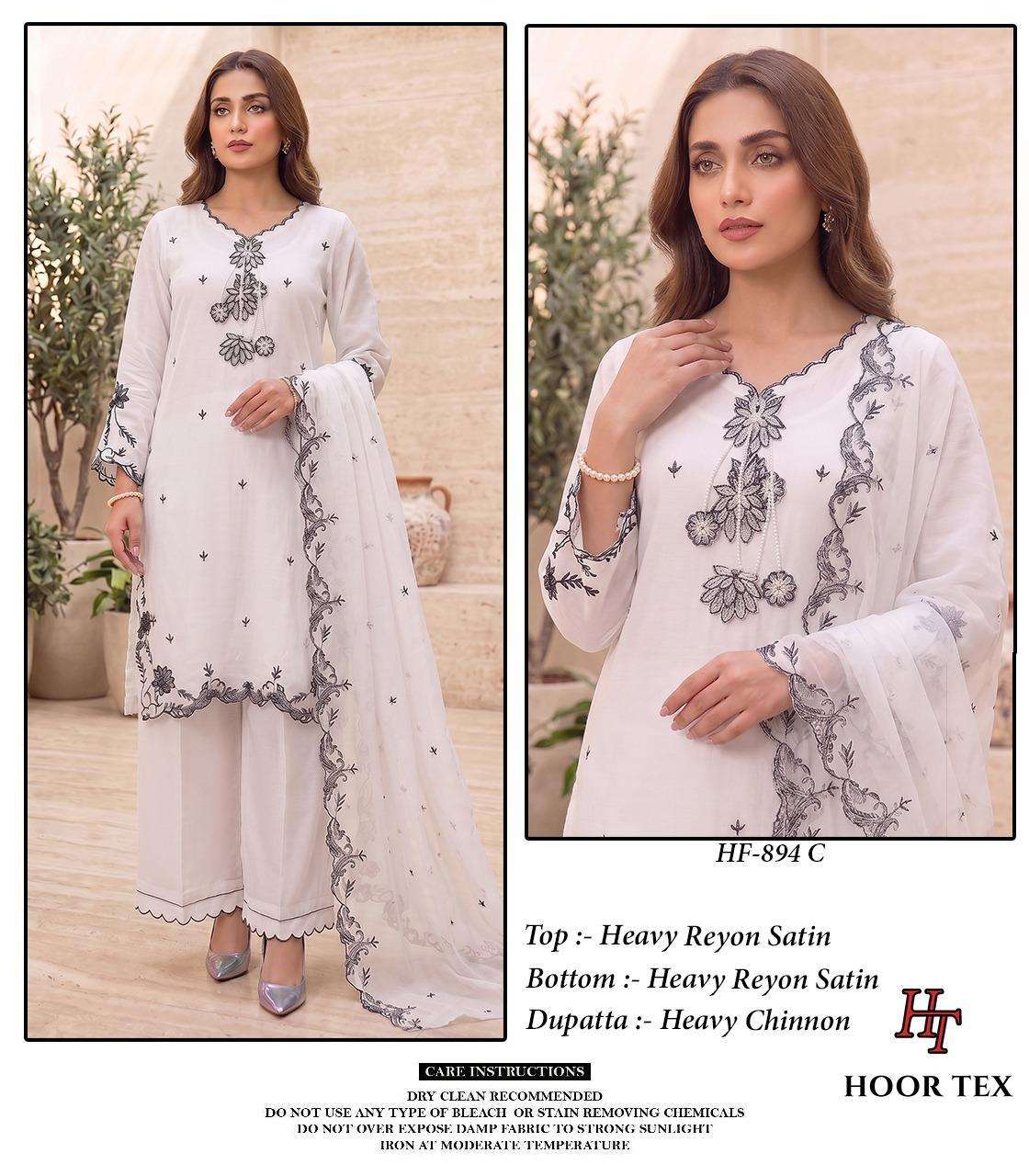 HOOR TEX HF-894 Rayon Satin Embroidered Stitched Salwar Suit Set Wholesale