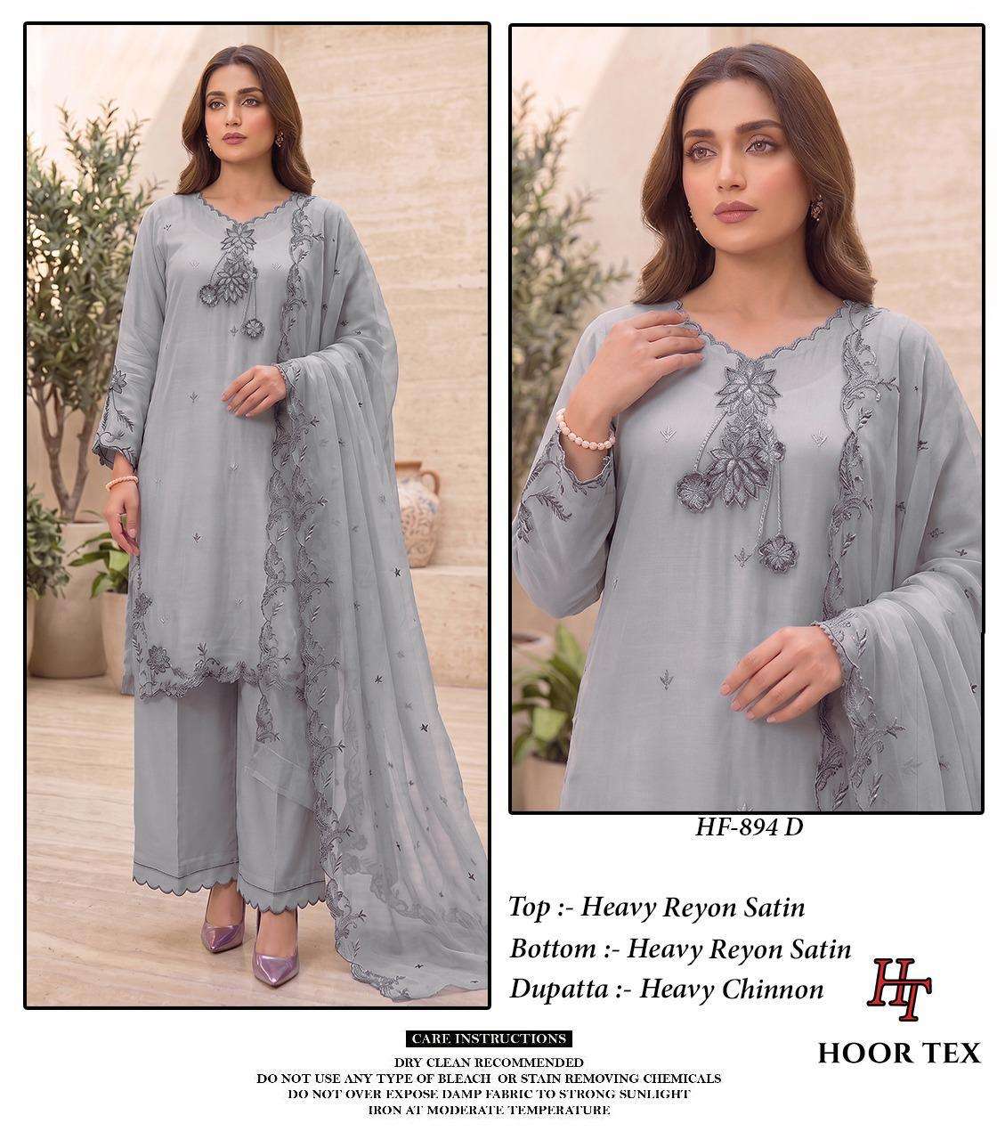 HOOR TEX HF-894 Rayon Satin Embroidered Stitched Salwar Suit Set Wholesale