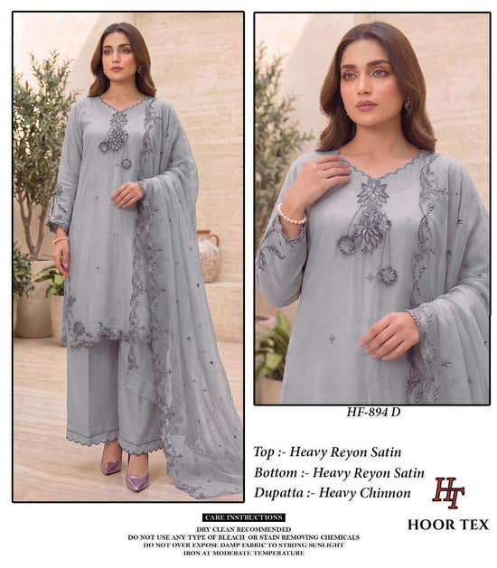 HOOR TEX HF-894 Rayon Satin Embroidered Stitched Salwar Suit Set Wholesale