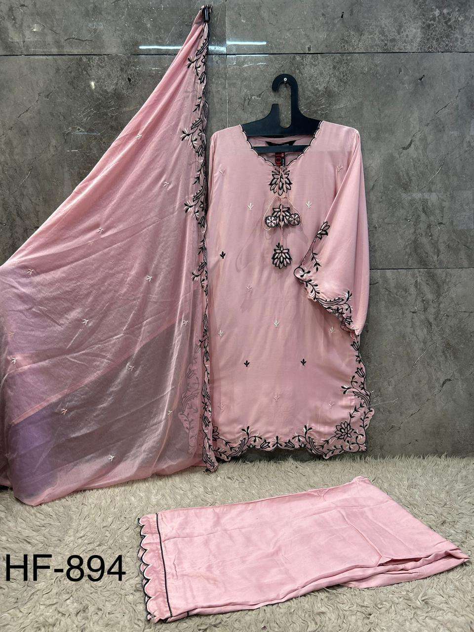 HOOR TEX HF-894 Rayon Satin Embroidered Stitched Salwar Suit Set Wholesale
