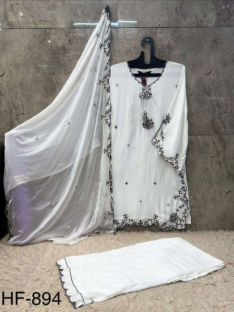 HOOR TEX HF-894 Rayon Satin Embroidered Stitched Salwar Suit Set Wholesale