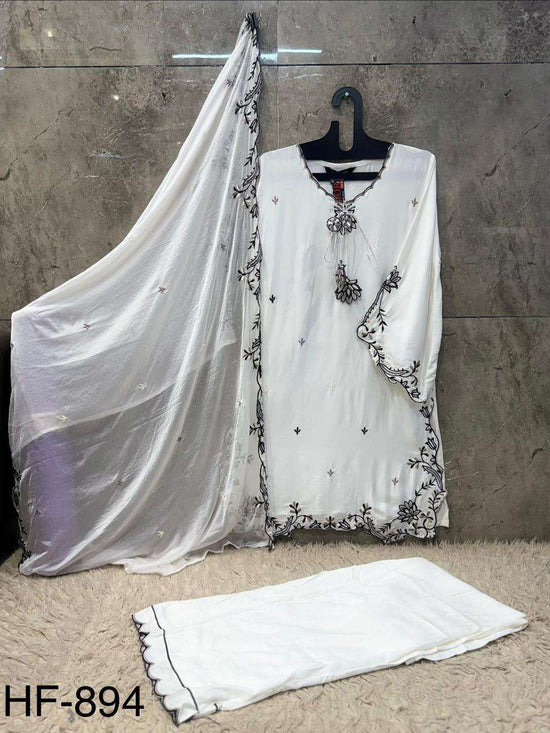 HOOR TEX HF-894 Rayon Satin Embroidered Stitched Salwar Suit Set Wholesale