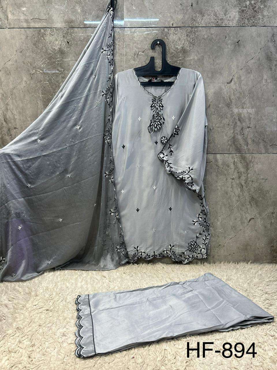 HOOR TEX HF-894 Rayon Satin Embroidered Stitched Salwar Suit Set Wholesale