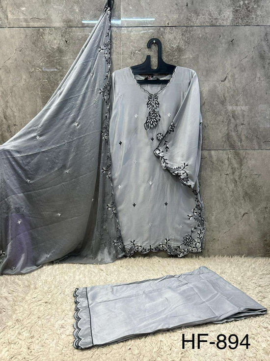 HOOR TEX HF-894 Rayon Satin Embroidered Stitched Salwar Suit Set Wholesale