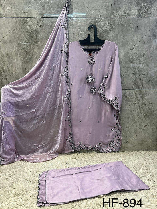 HOOR TEX HF-894 Rayon Satin Embroidered Stitched Salwar Suit Set Wholesale