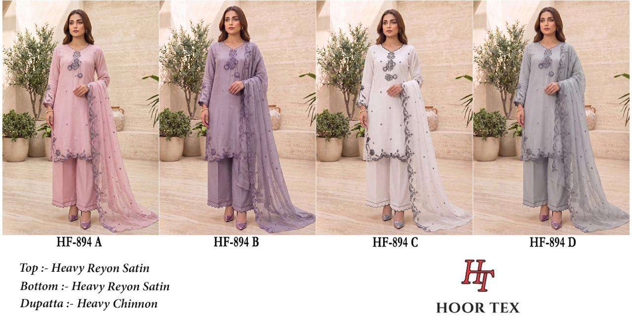 HOOR TEX HF-894 Rayon Satin Embroidered Stitched Salwar Suit Set Wholesale