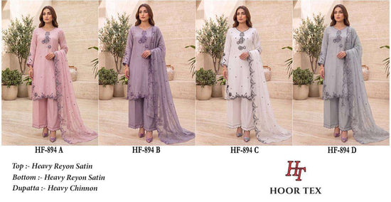 HOOR TEX HF-894 Rayon Satin Embroidered Stitched Salwar Suit Set Wholesale