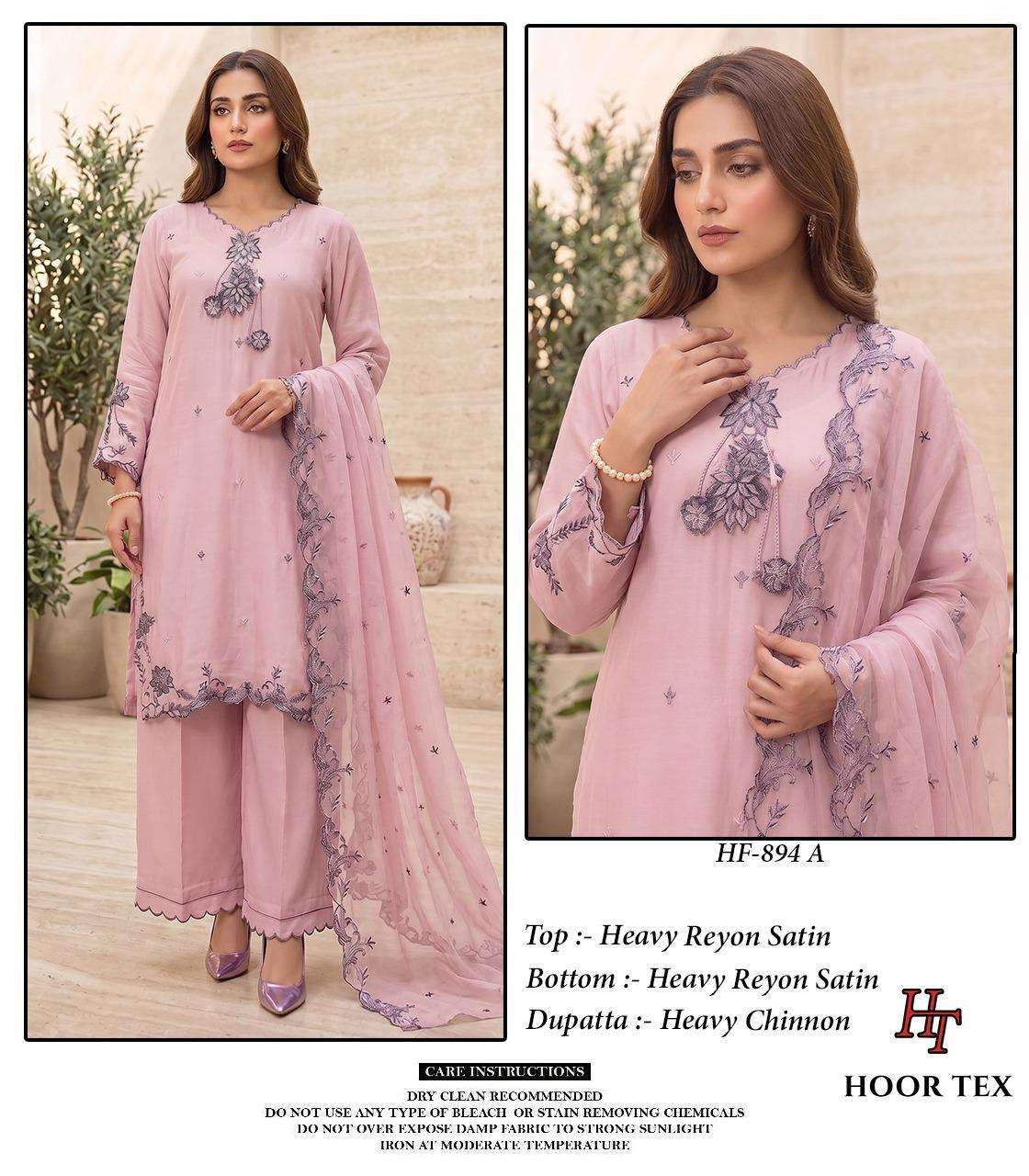 HOOR TEX HF-894 Rayon Satin Embroidered Stitched Salwar Suit Set Wholesale