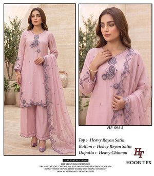 HOOR TEX HF-894 Rayon Satin Embroidered Stitched Salwar Suit Set Wholesale - Amrah Wholesale