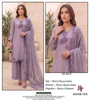 HOOR TEX HF-894 Rayon Satin Embroidered Stitched Salwar Suit Set Wholesale - Amrah Wholesale