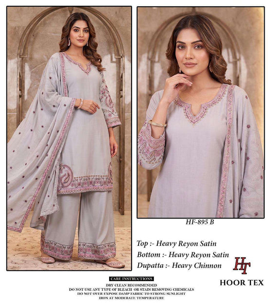 Hoor Tex HF-895 Rayon Satin Embroidery Stitched Dress Set